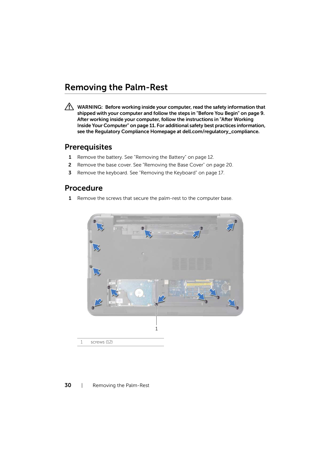 Dell 17/17R manual Removing the Palm-Rest 