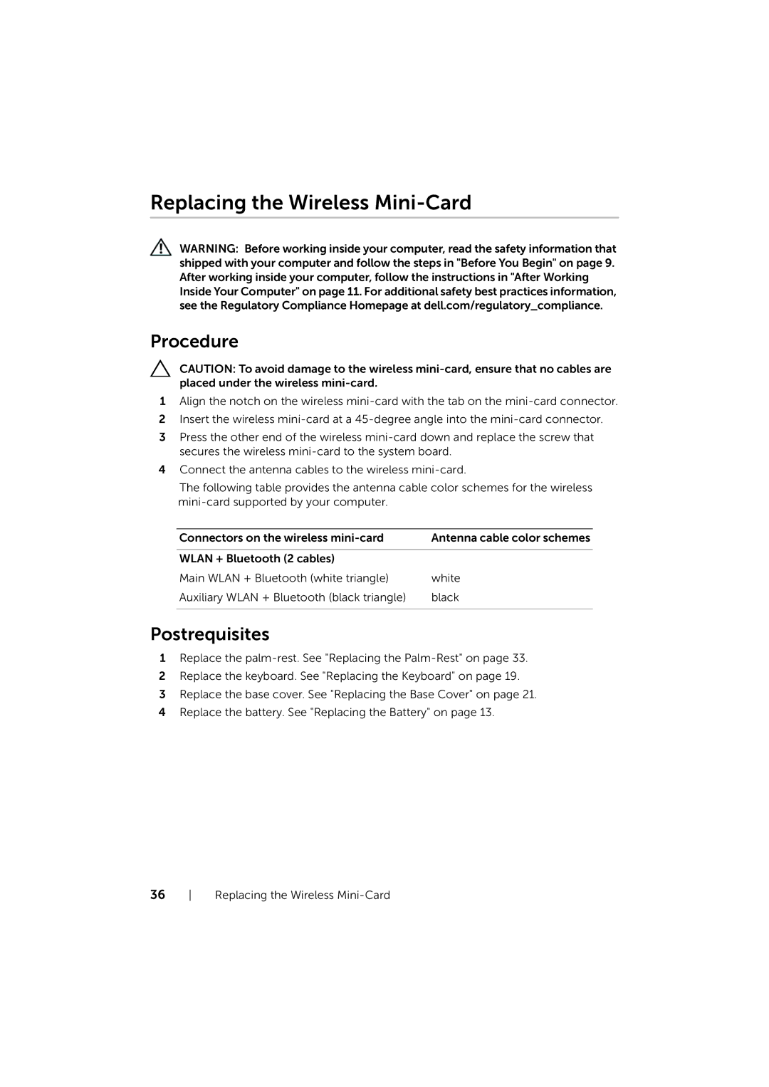 Dell 17/17R manual Replacing the Wireless Mini-Card 