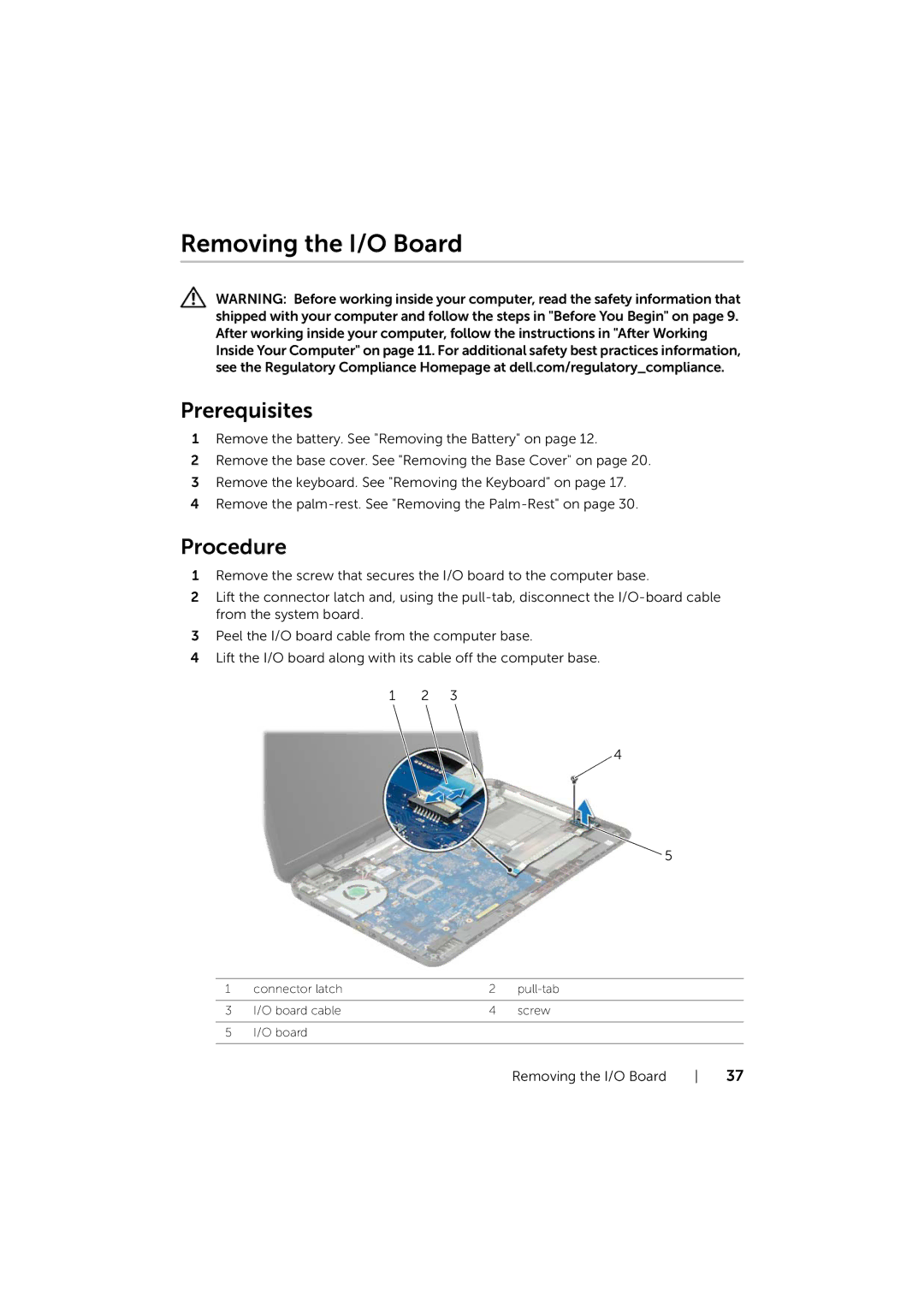 Dell 17/17R manual Removing the I/O Board 