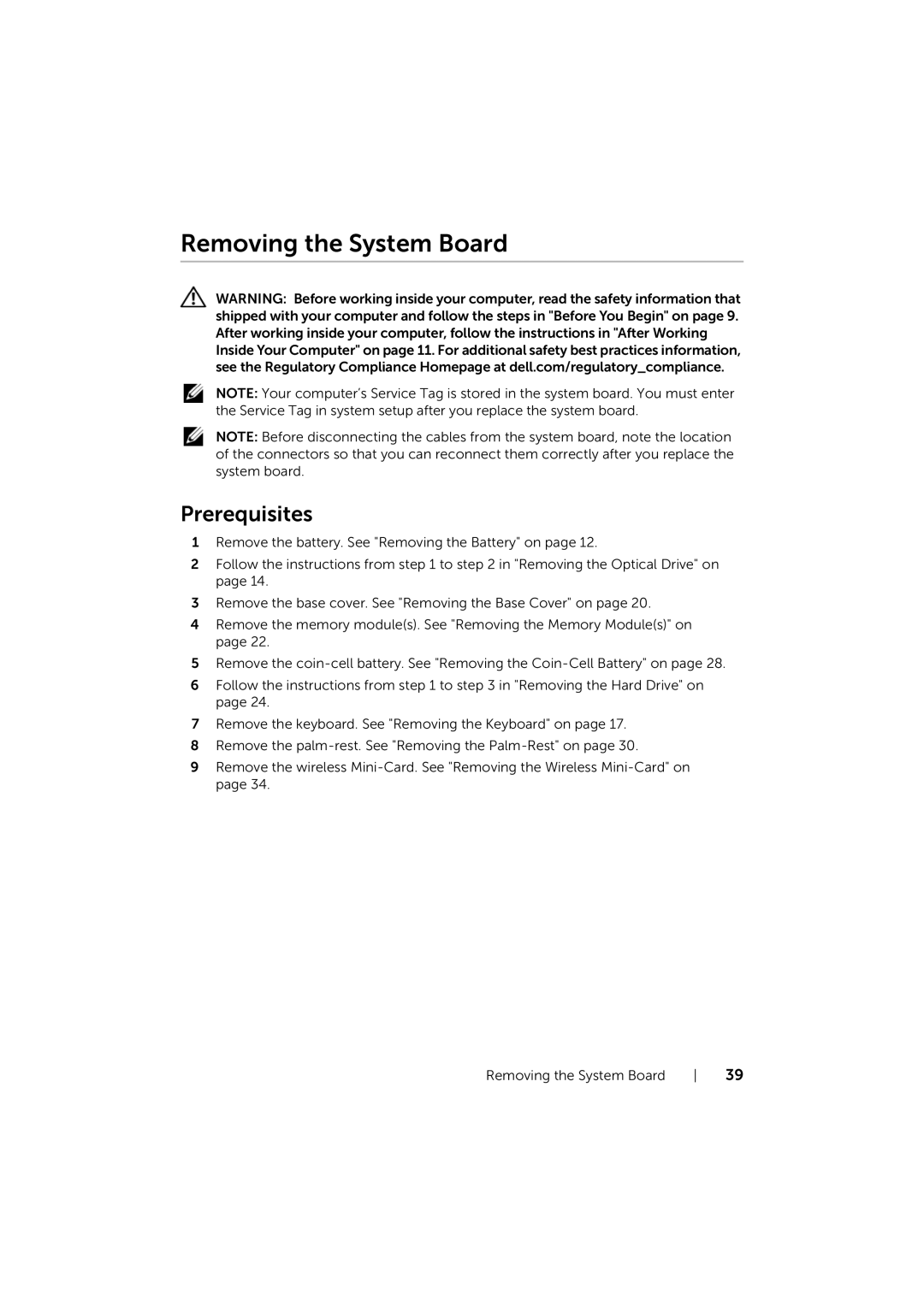 Dell 17/17R manual Removing the System Board 