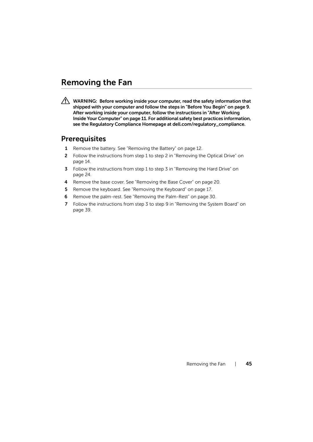 Dell 17/17R manual Removing the Fan 