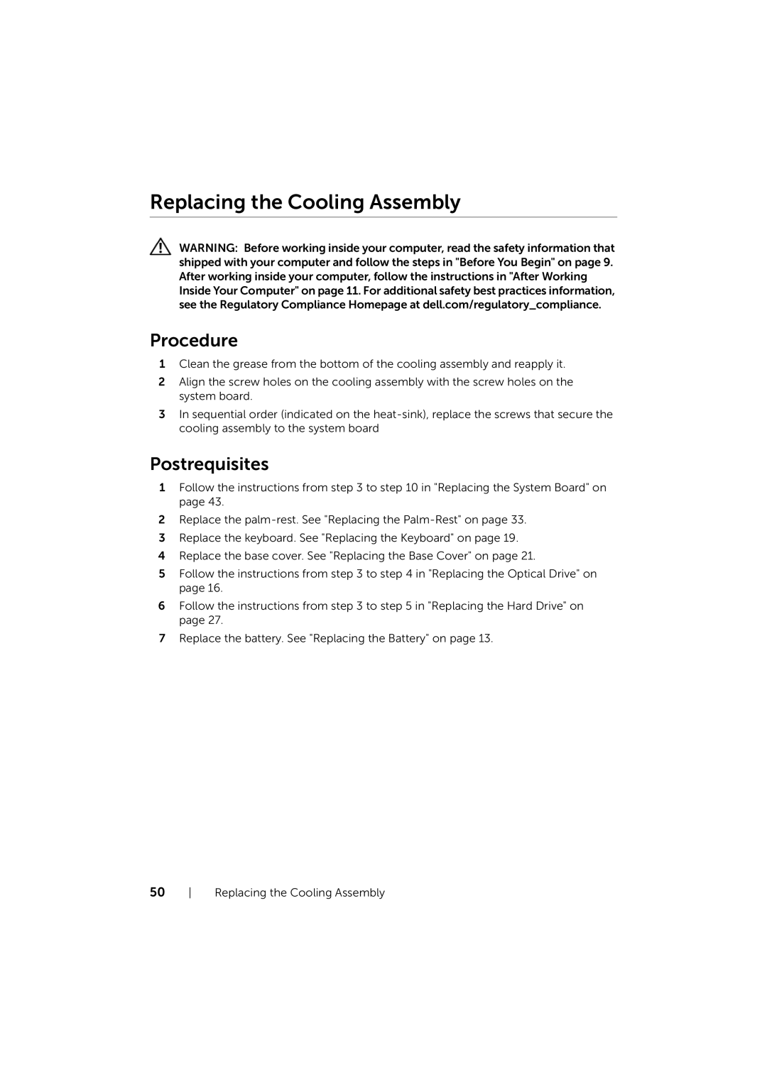 Dell 17/17R manual Replacing the Cooling Assembly 