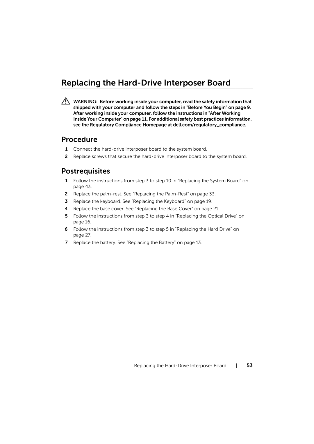 Dell 17/17R manual Replacing the Hard-Drive Interposer Board 