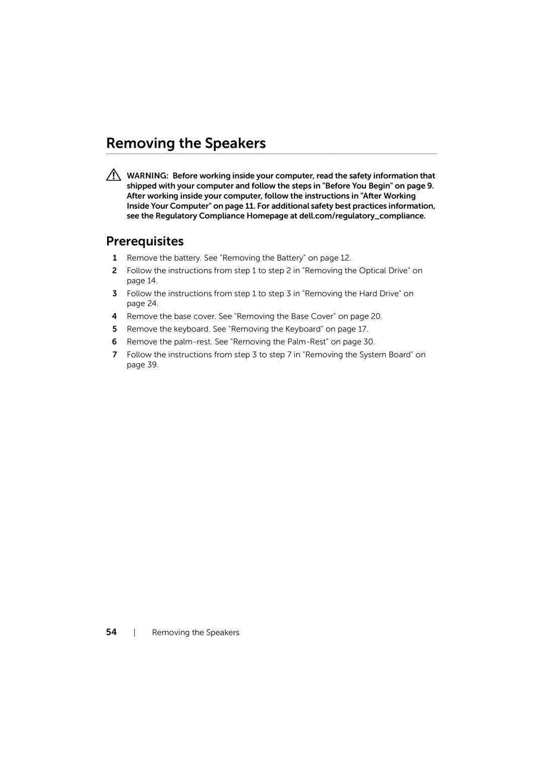 Dell 17/17R manual Removing the Speakers 