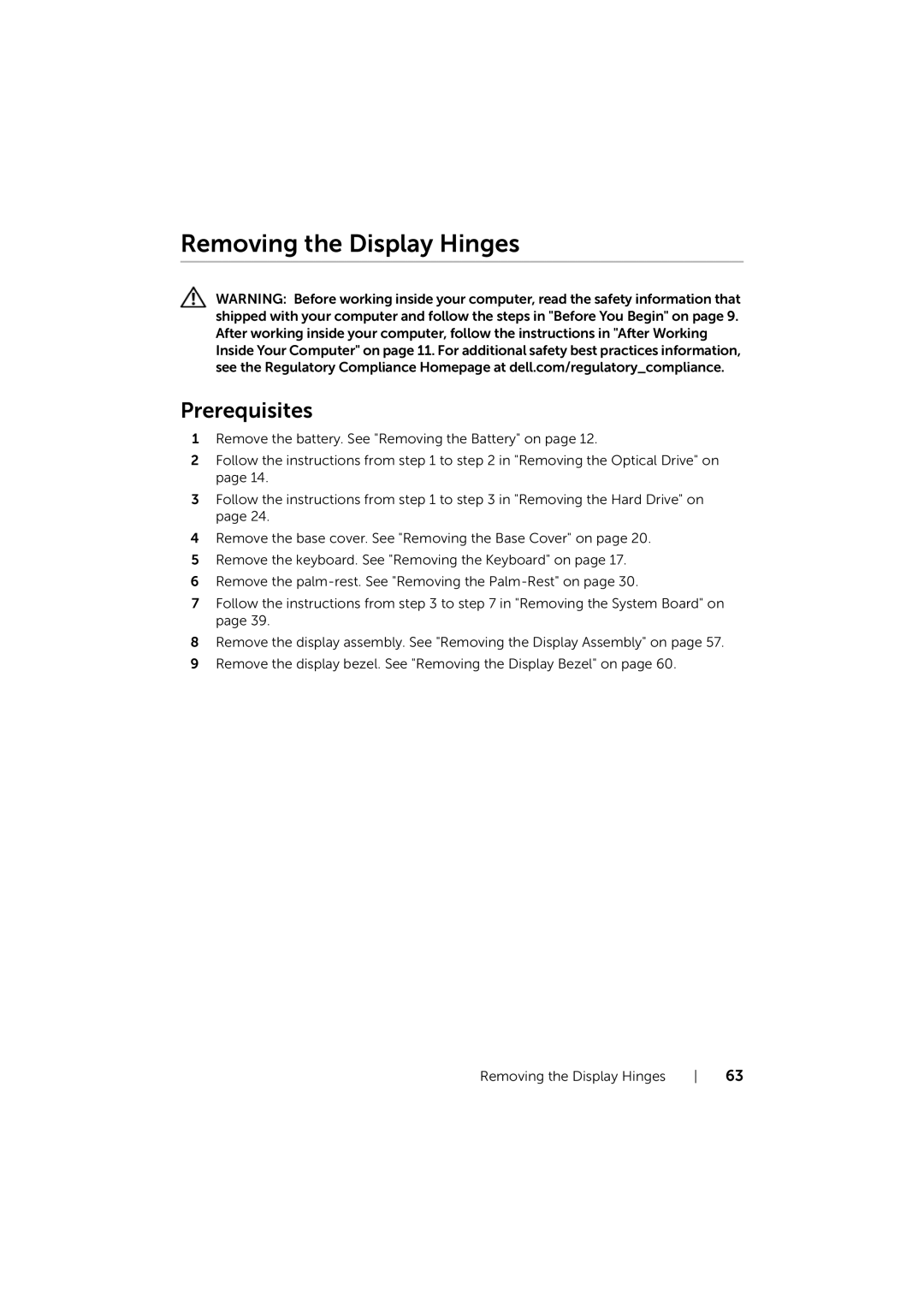 Dell 17/17R manual Removing the Display Hinges 