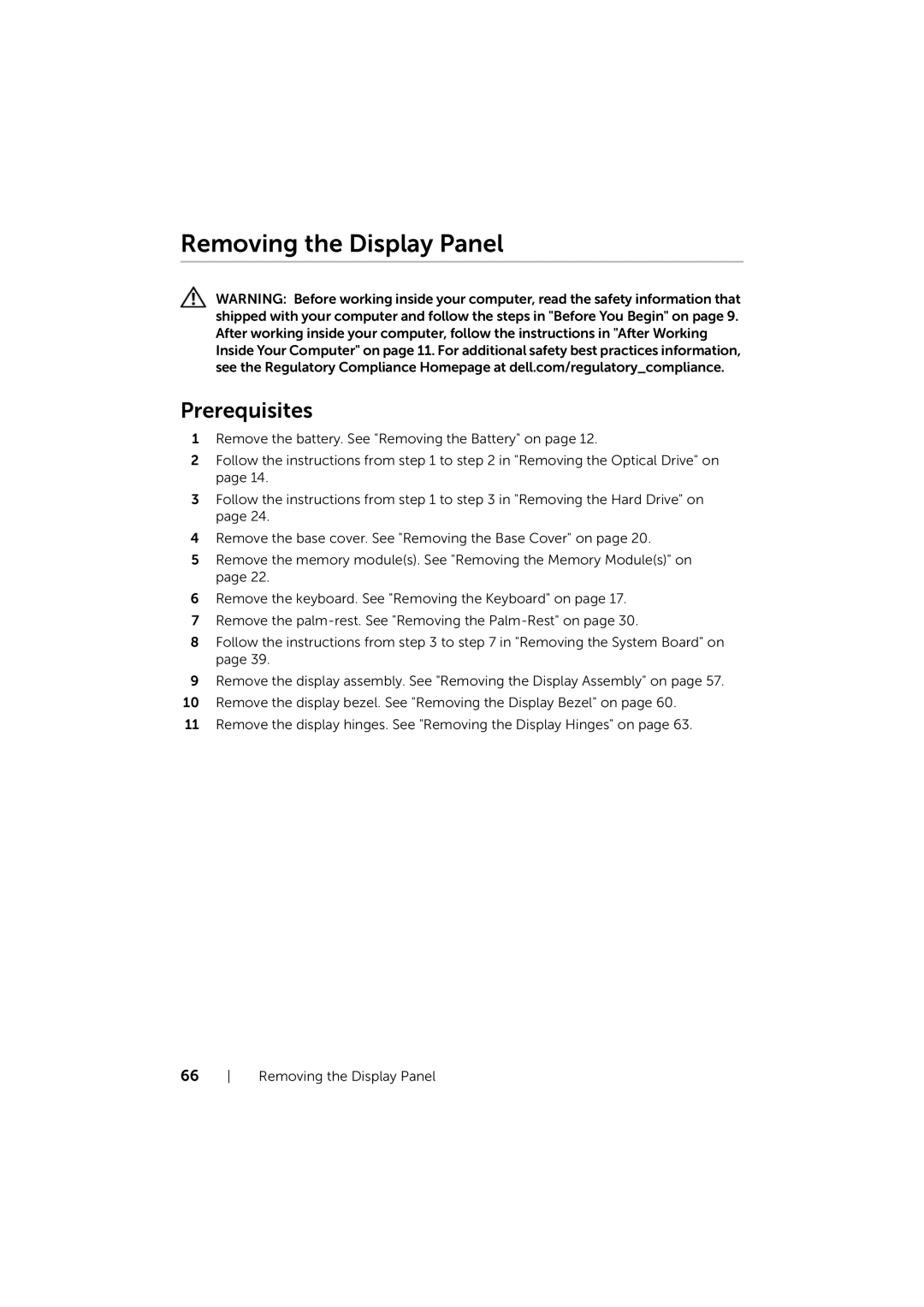 Dell 17/17R manual Removing the Display Panel 