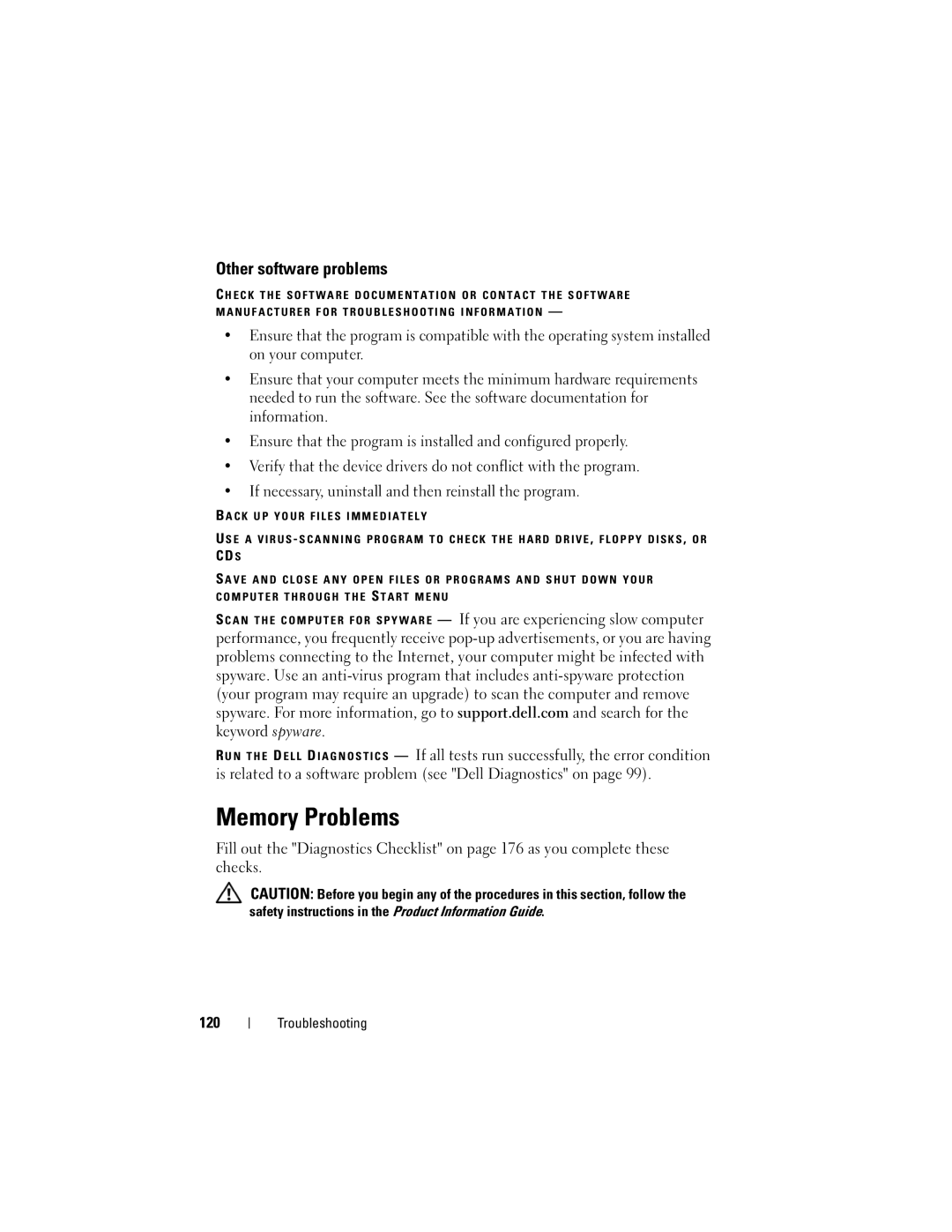 Dell 1720 owner manual Memory Problems, Other software problems 