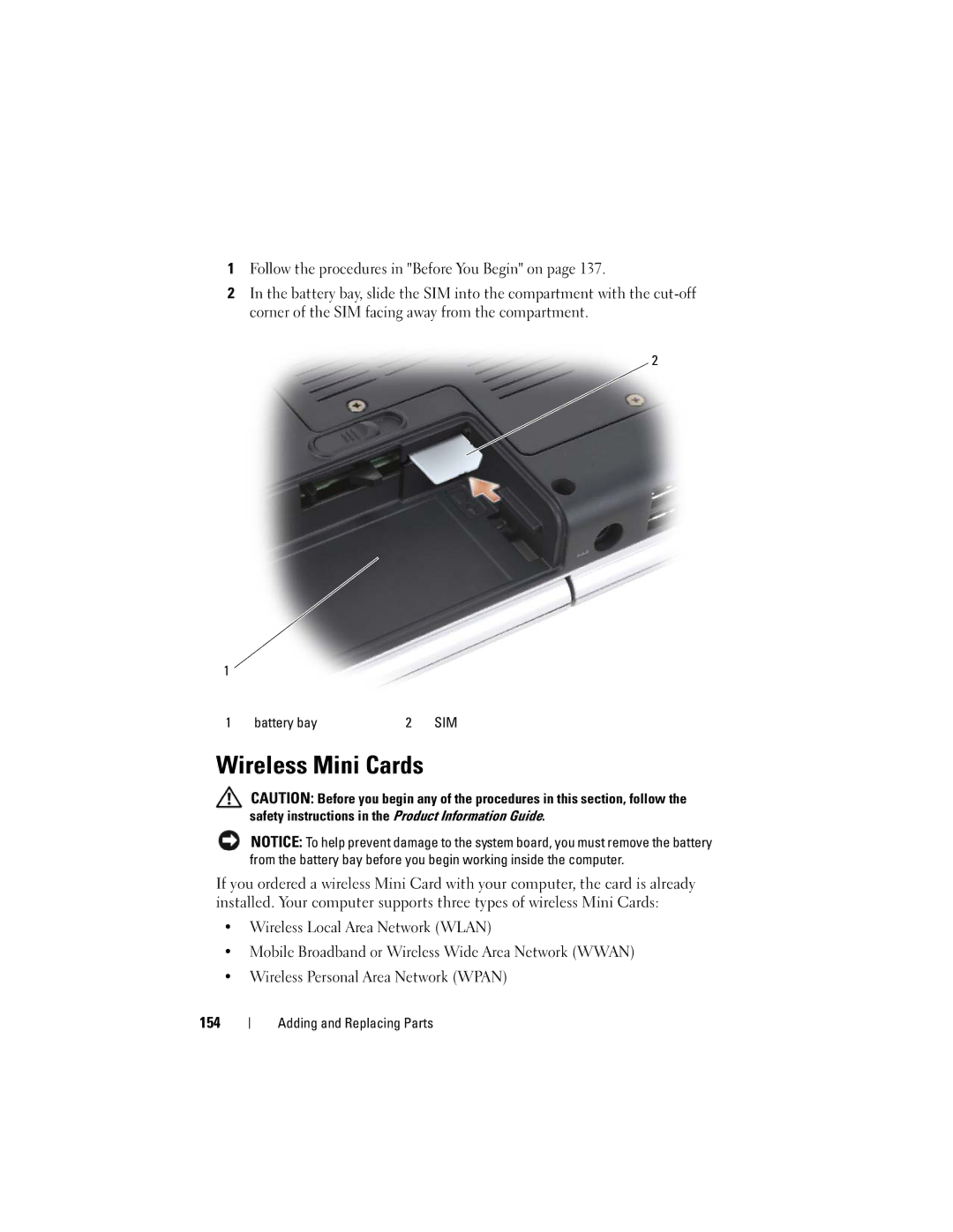 Dell 1720 owner manual Wireless Mini Cards 