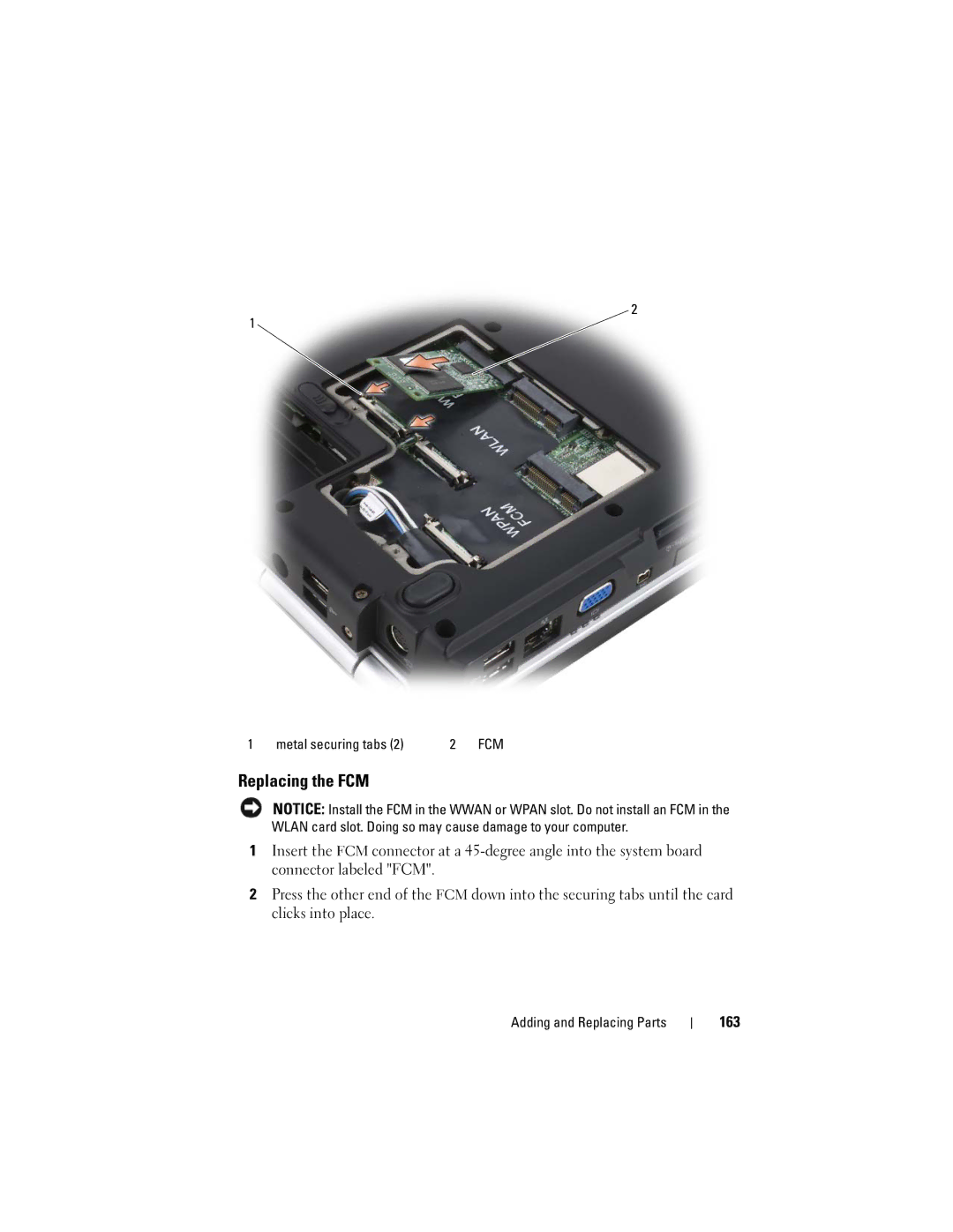 Dell 1720 owner manual Replacing the FCM, 163 