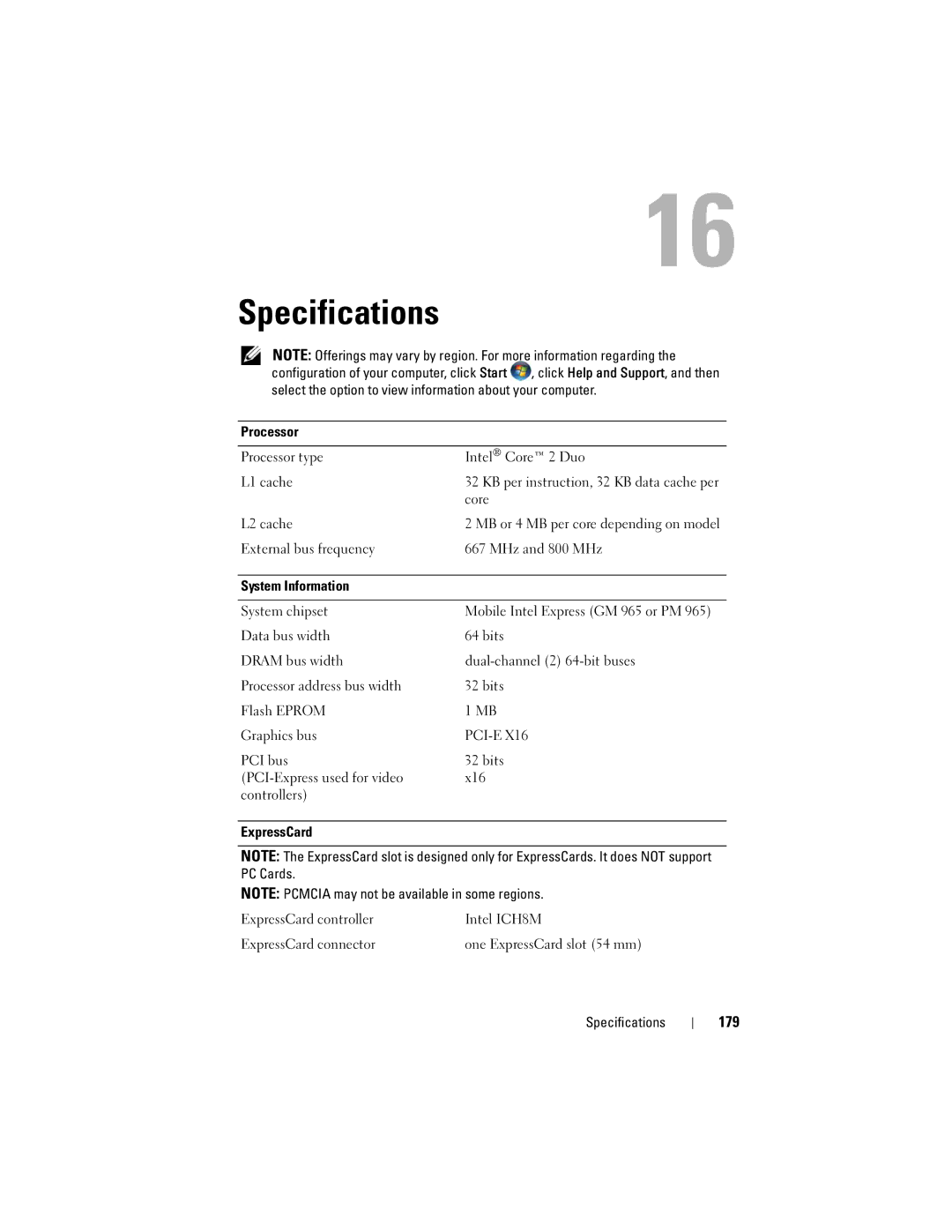 Dell 1720 owner manual Specifications, 179 