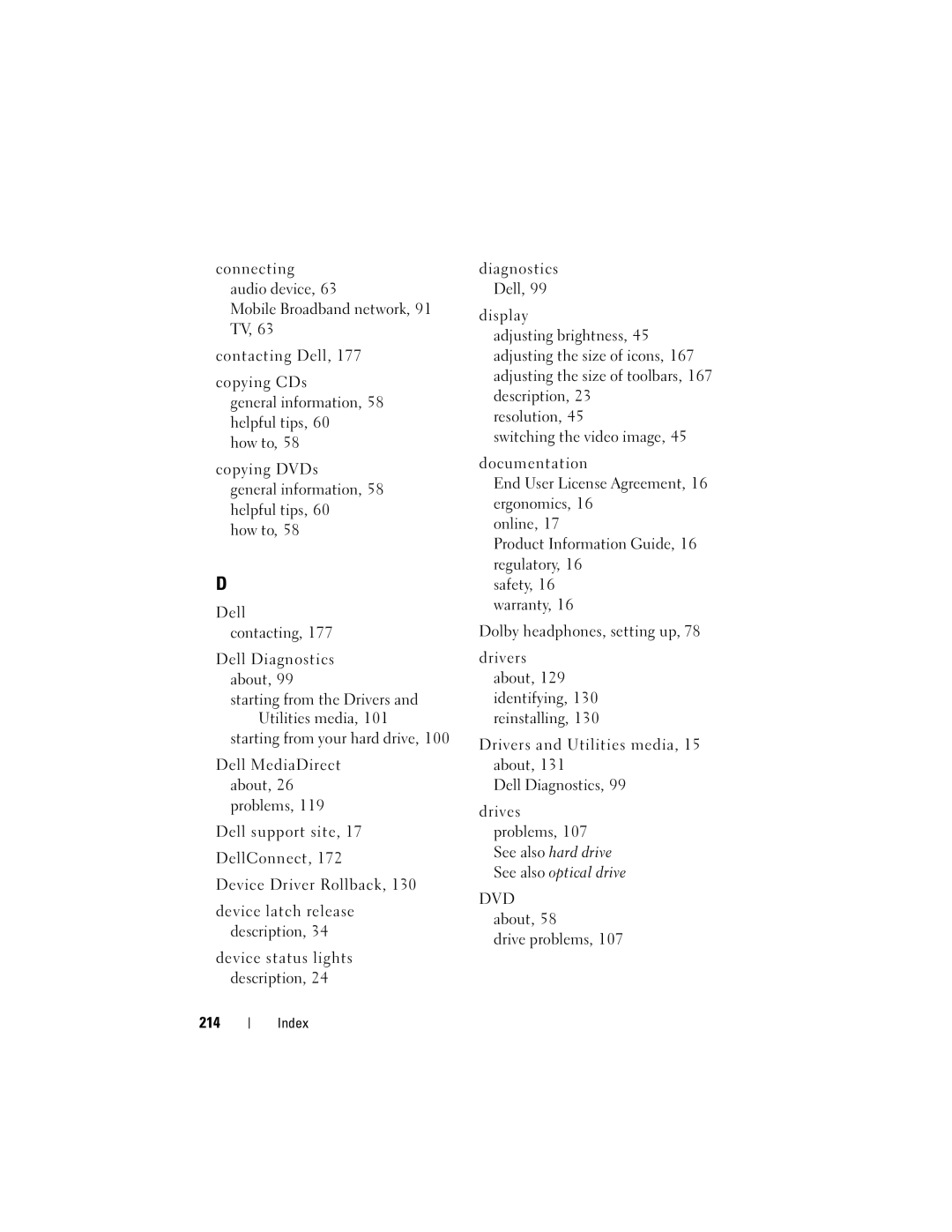 Dell 1720 owner manual Index 