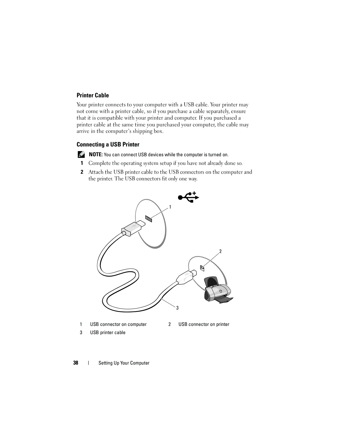 Dell 1720 owner manual Printer Cable, Connecting a USB Printer 