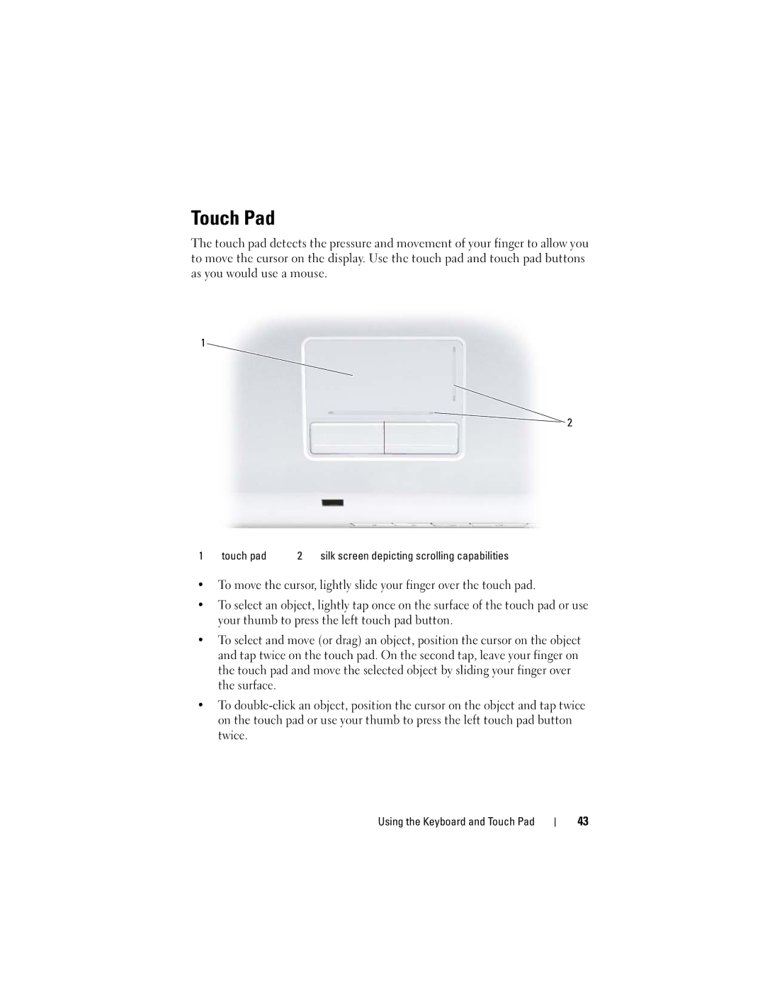 Dell 1720 owner manual Touch Pad 