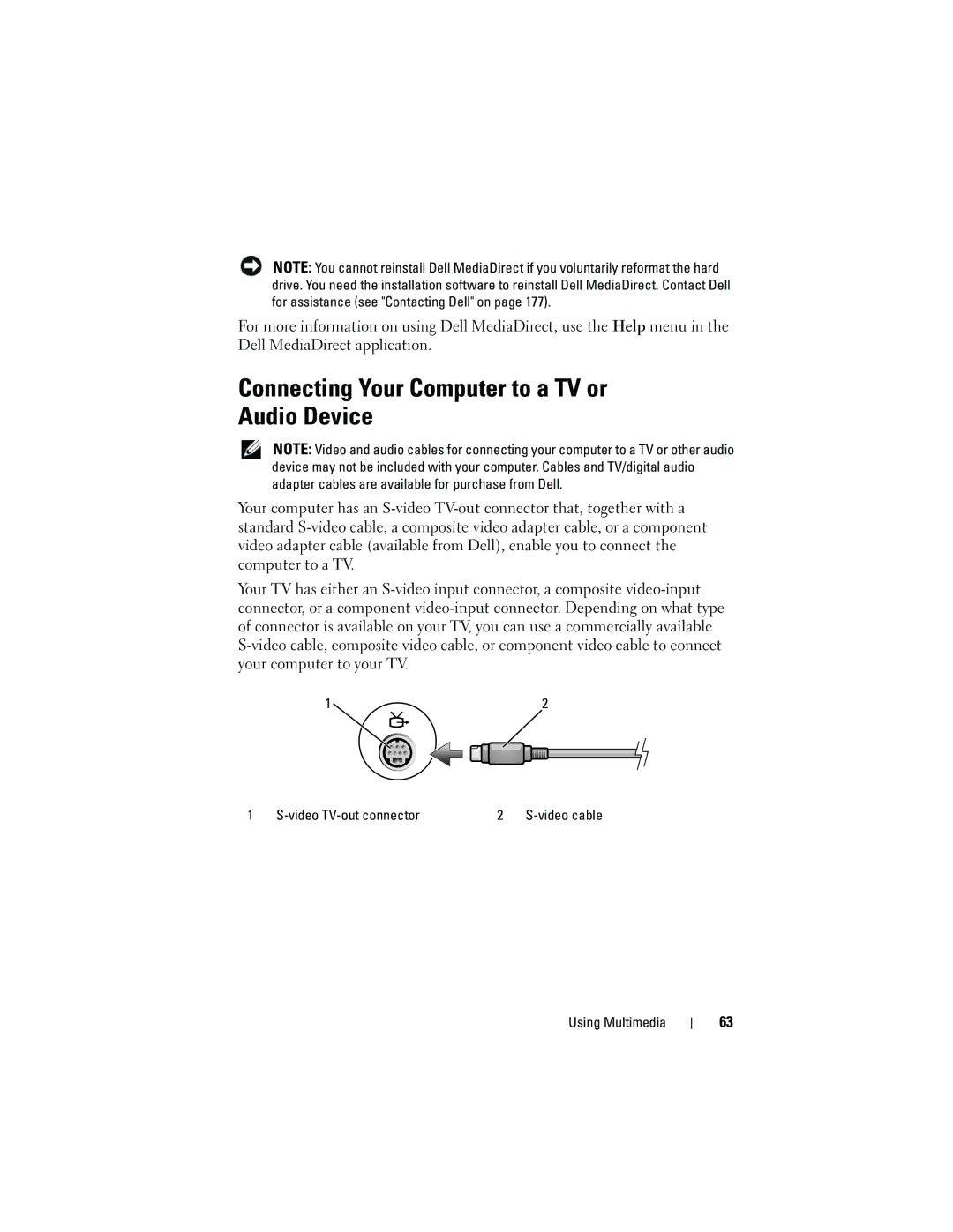 Dell 1720 owner manual Connecting Your Computer to a TV or Audio Device 