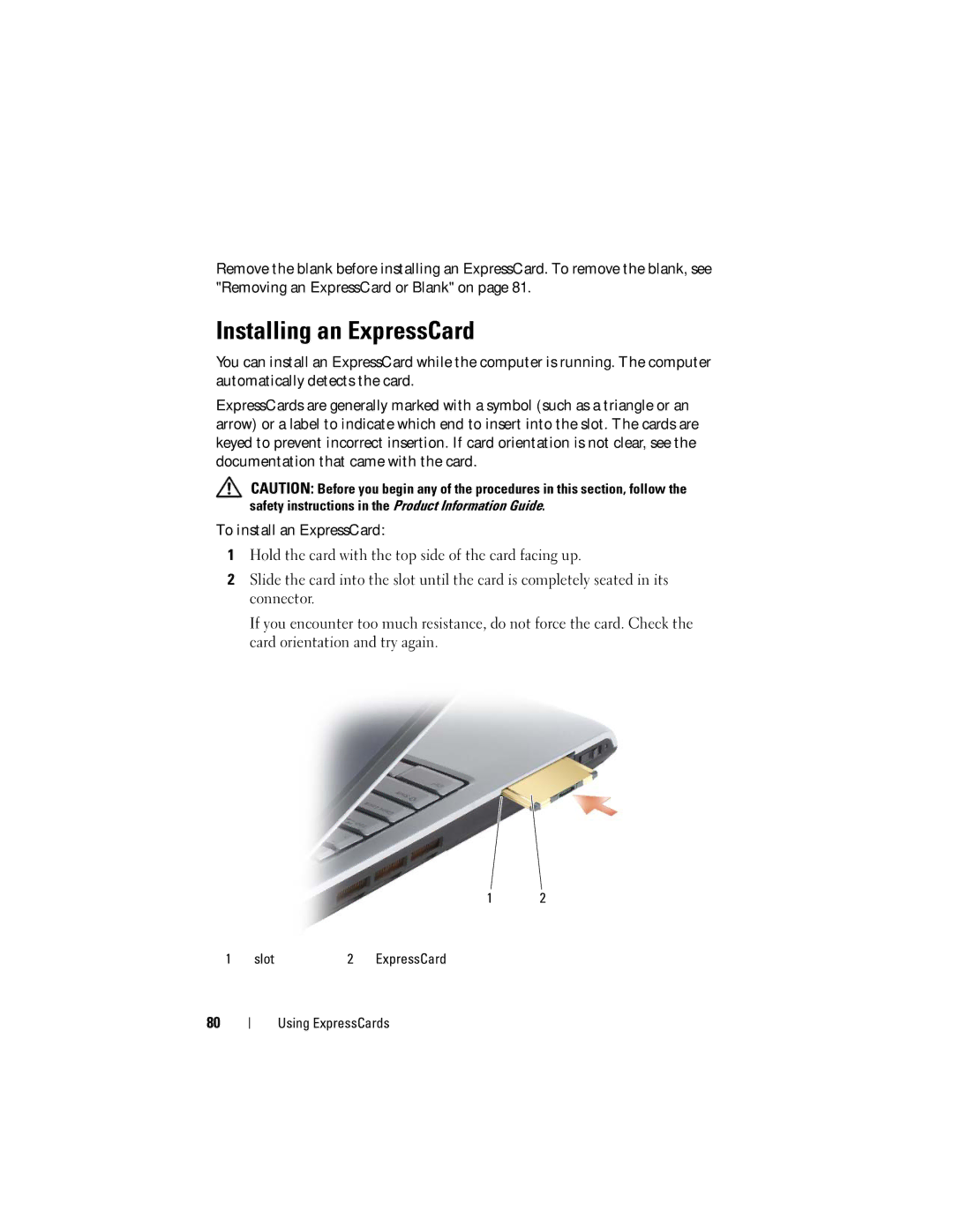 Dell 1720 owner manual Installing an ExpressCard 