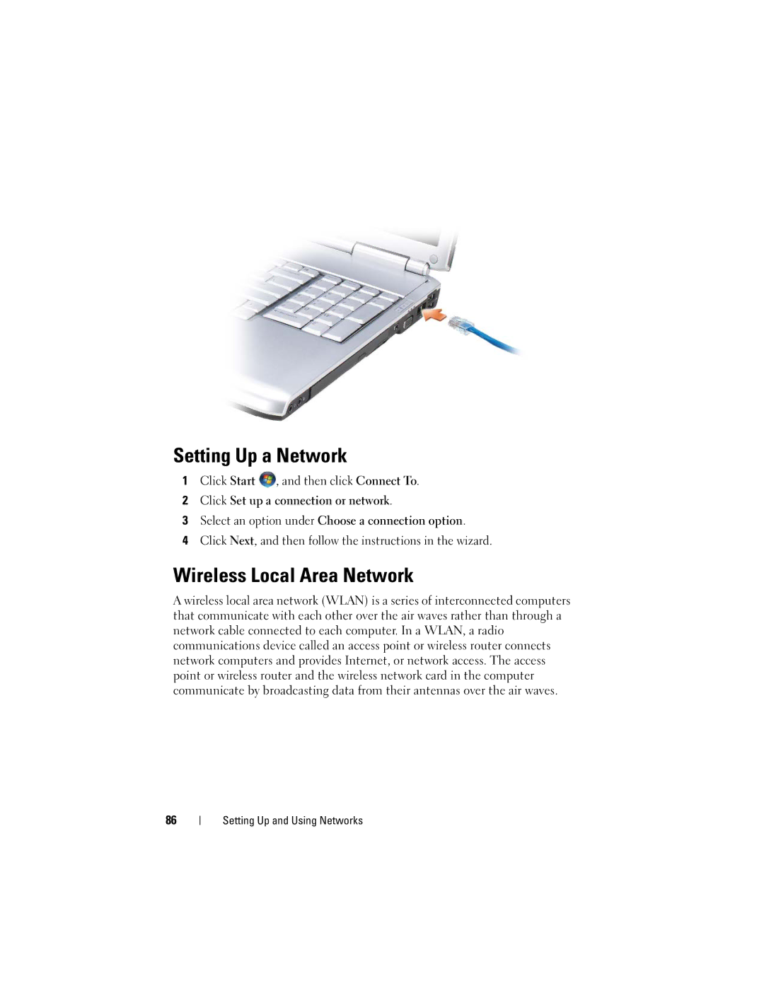 Dell 1720 owner manual Setting Up a Network, Wireless Local Area Network 