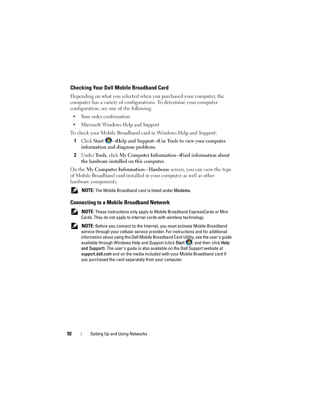 Dell 1720 owner manual Checking Your Dell Mobile Broadband Card, Connecting to a Mobile Broadband Network 