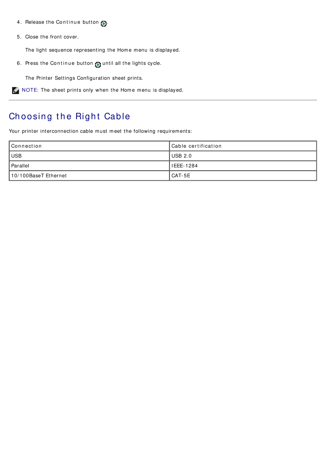 Dell 1720/1720DN specifications Choosing the Right Cable, Connection Cable certification 