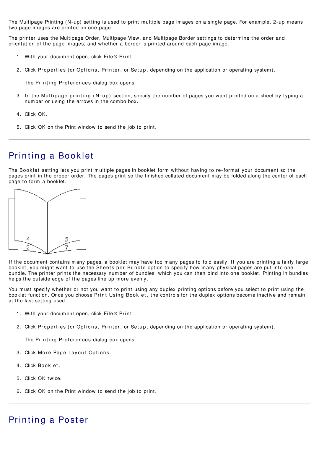 Dell 1720/1720DN specifications Printing a Booklet, Printing a Poster, Click More Page Layout Options 