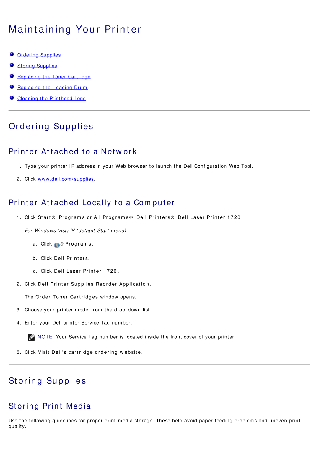 Dell 1720/1720DN specifications Maintaining Your Printer, Ordering Supplies, Storing Supplies 