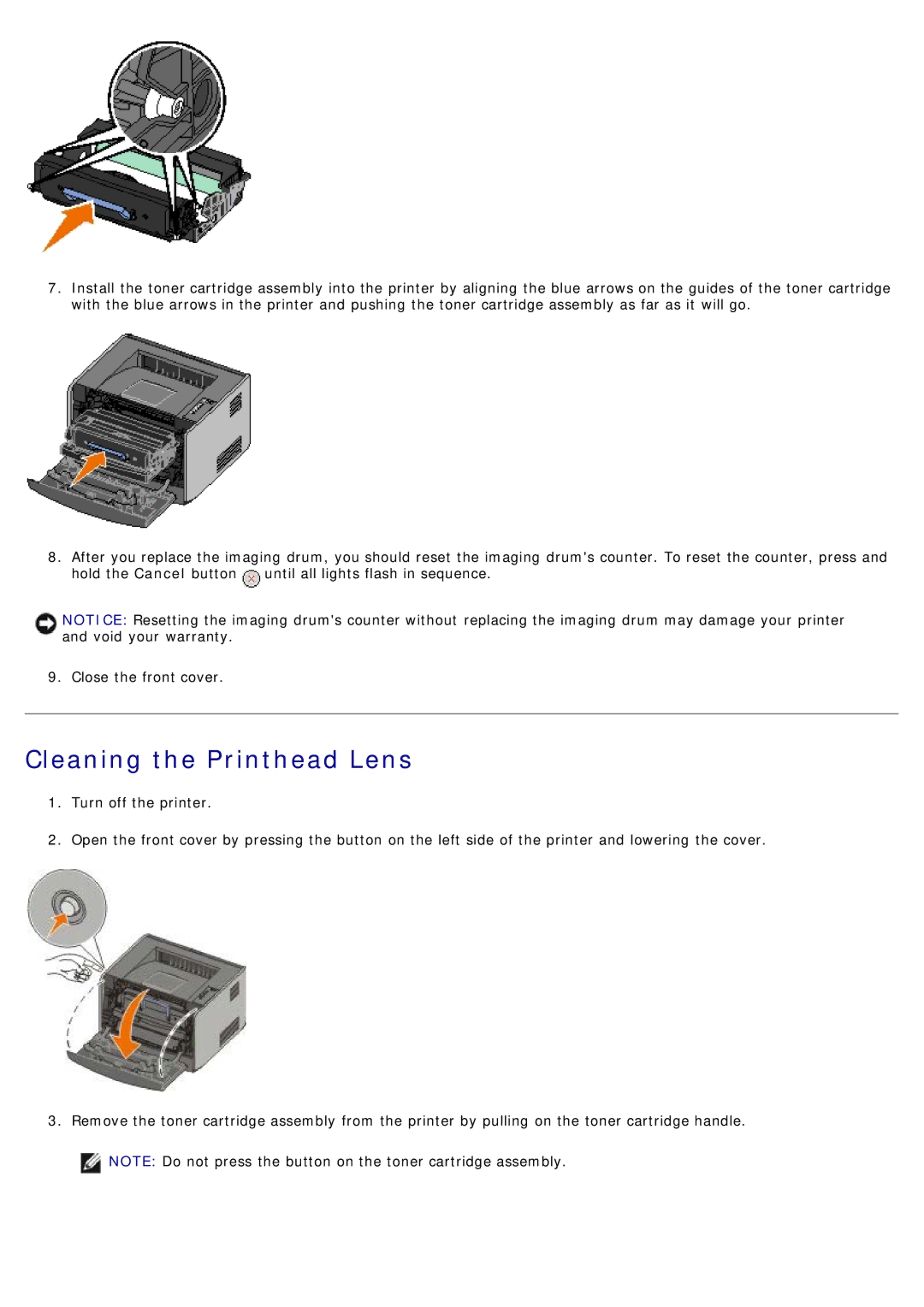 Dell 1720/1720DN specifications Cleaning the Printhead Lens 