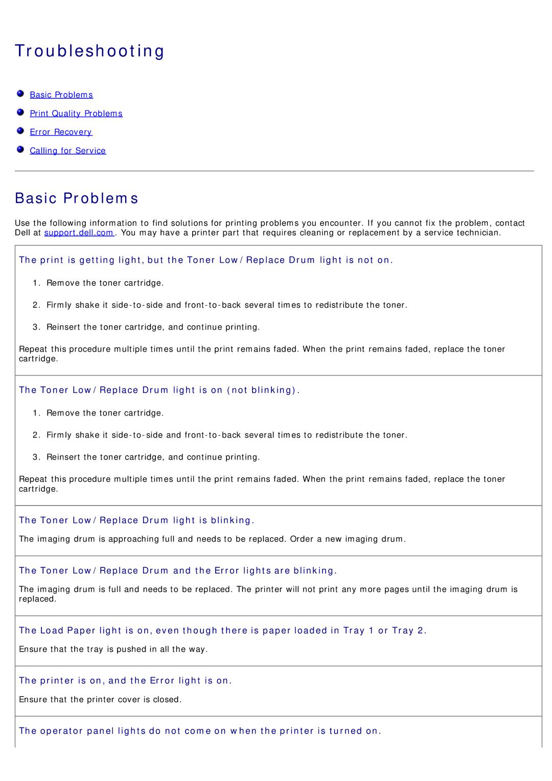 Dell 1720/1720DN specifications Troubleshooting, Basic Problems 