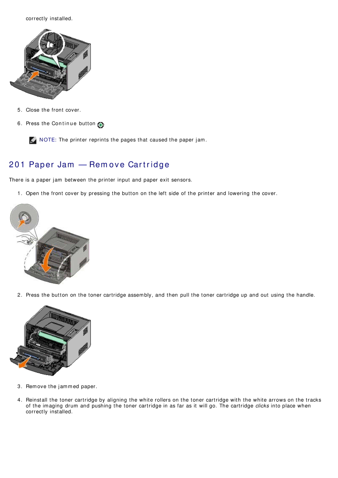 Dell 1720/1720DN specifications Paper Jam Remove Cartridge 