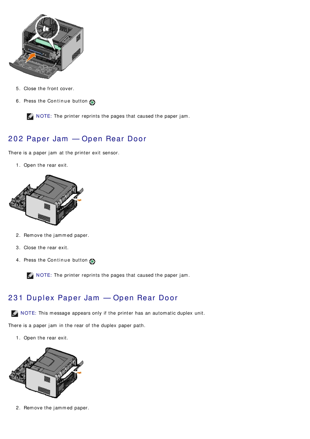 Dell 1720/1720DN specifications Duplex Paper Jam Open Rear Door 