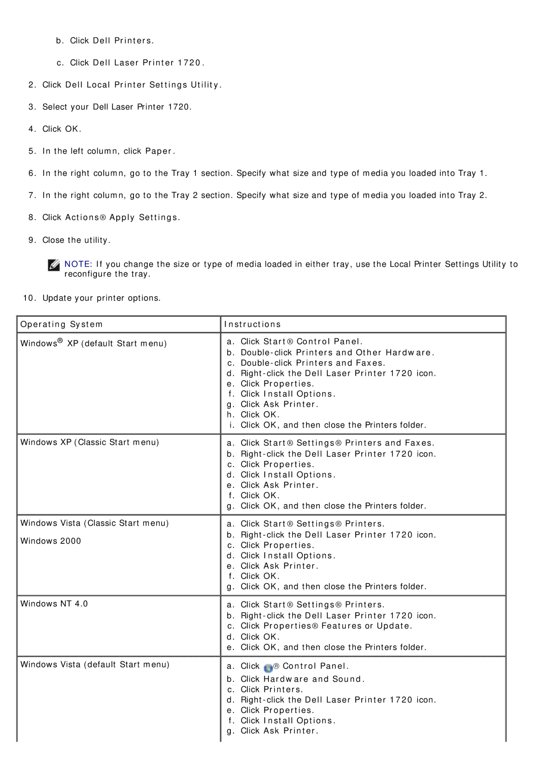 Dell 1720/1720DN specifications Click Actions Apply Settings, Operating System 