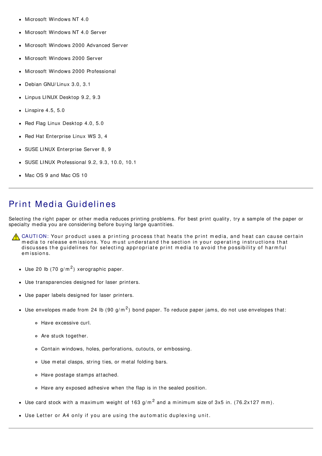 Dell 1720/1720DN specifications Print Media Guidelines 