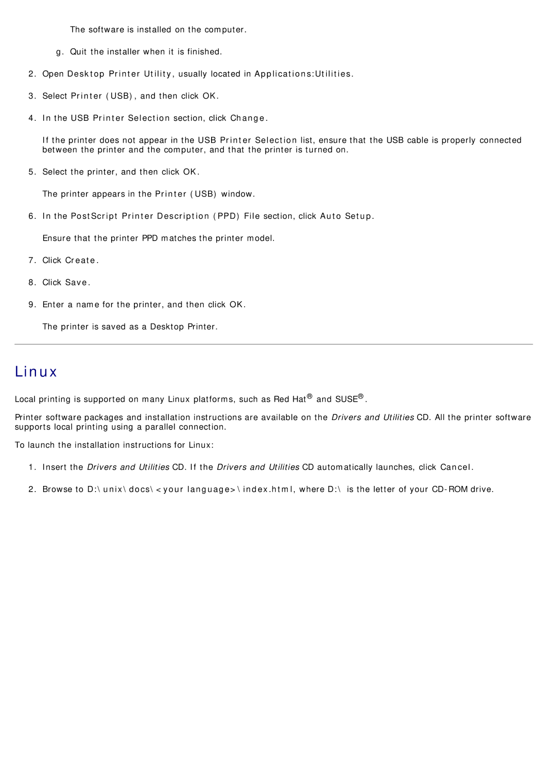 Dell 1720/1720DN specifications Linux, USB Printer Selection section, click Change 