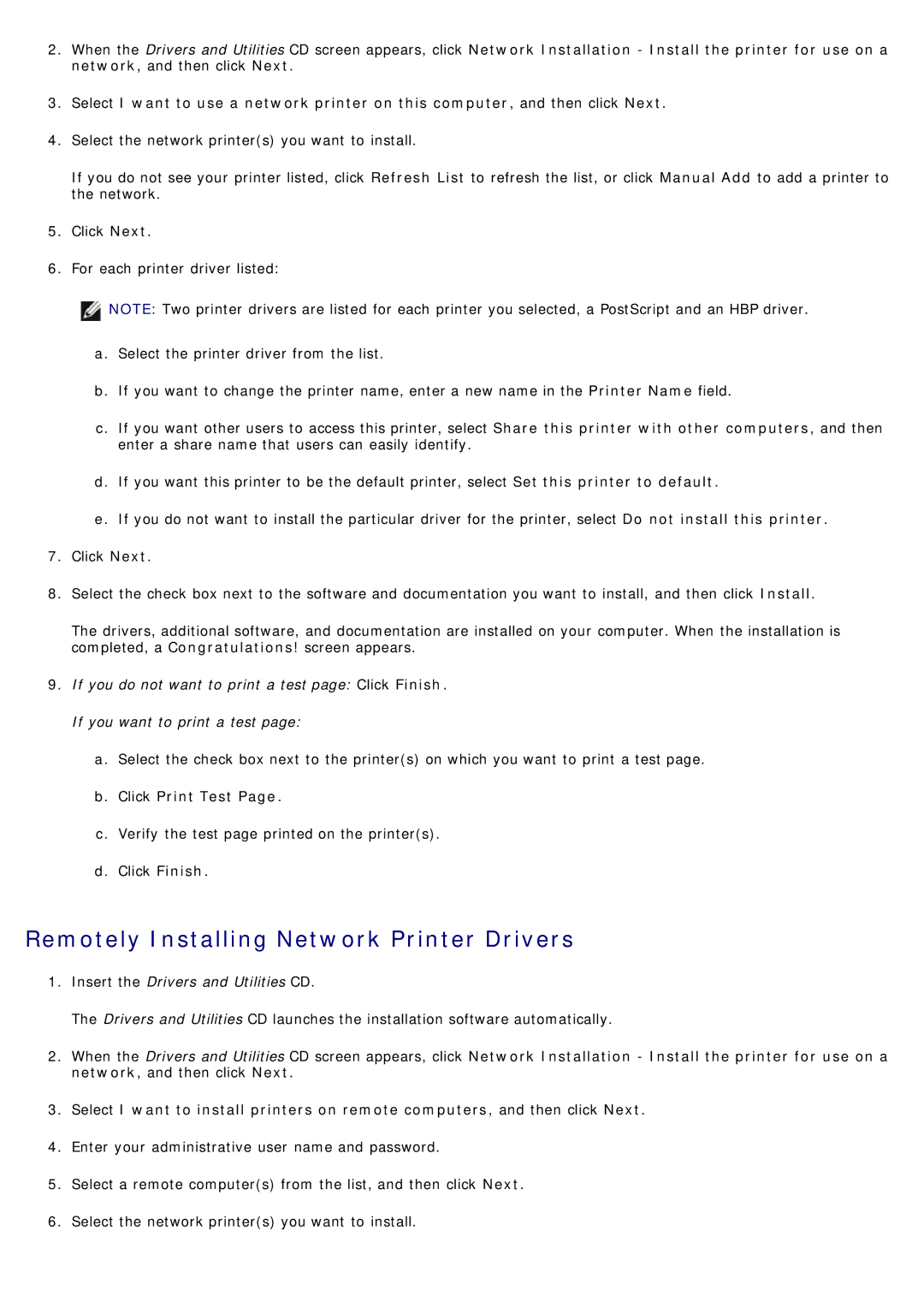 Dell 1720/1720DN specifications Remotely Installing Network Printer Drivers 