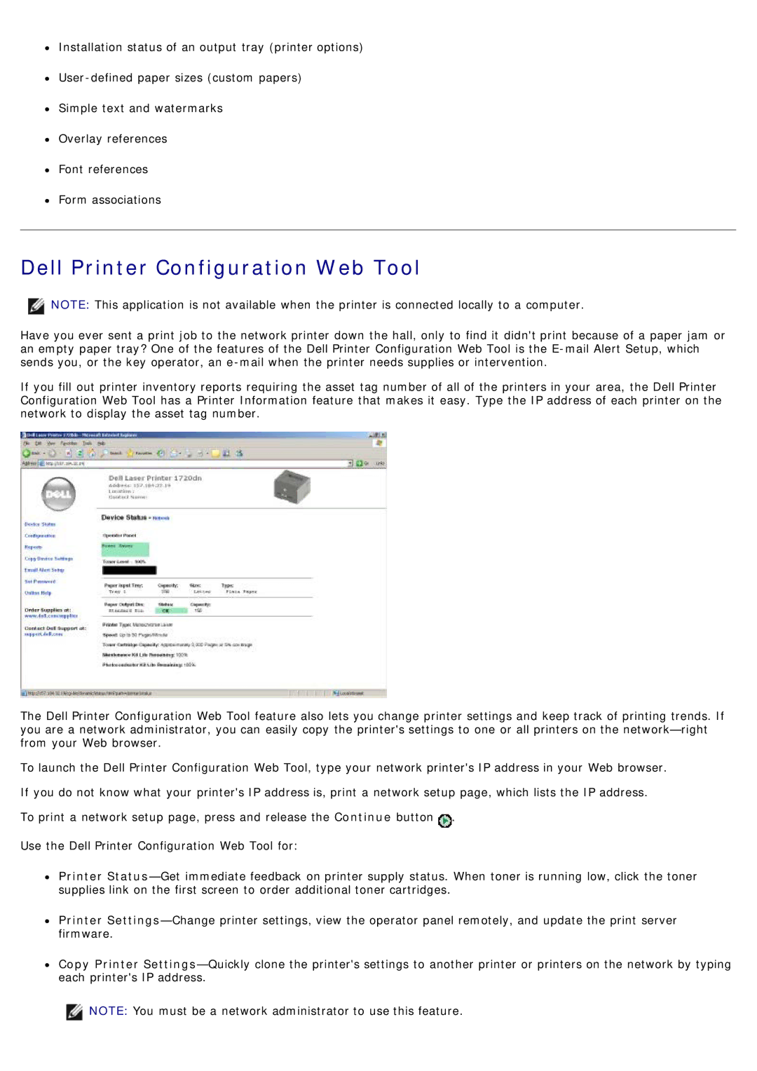 Dell 1720/1720DN specifications Dell Printer Configuration Web Tool 