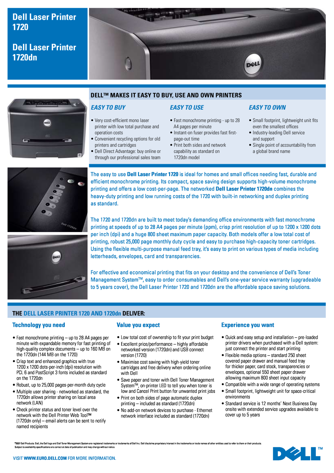 Dell warranty Dell Makes It Easy To Buy, Use And Own Printers, Dell Laser Printer Dell Laser Printer 1720dn 
