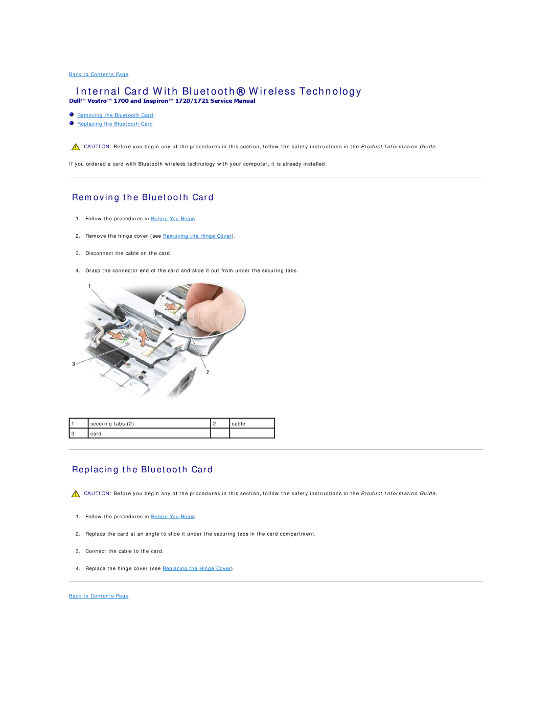 Dell 1721 Internal Card With Bluetooth Wireless Technology, Removing the Bluetooth Card, Replacing the Bluetooth Card 