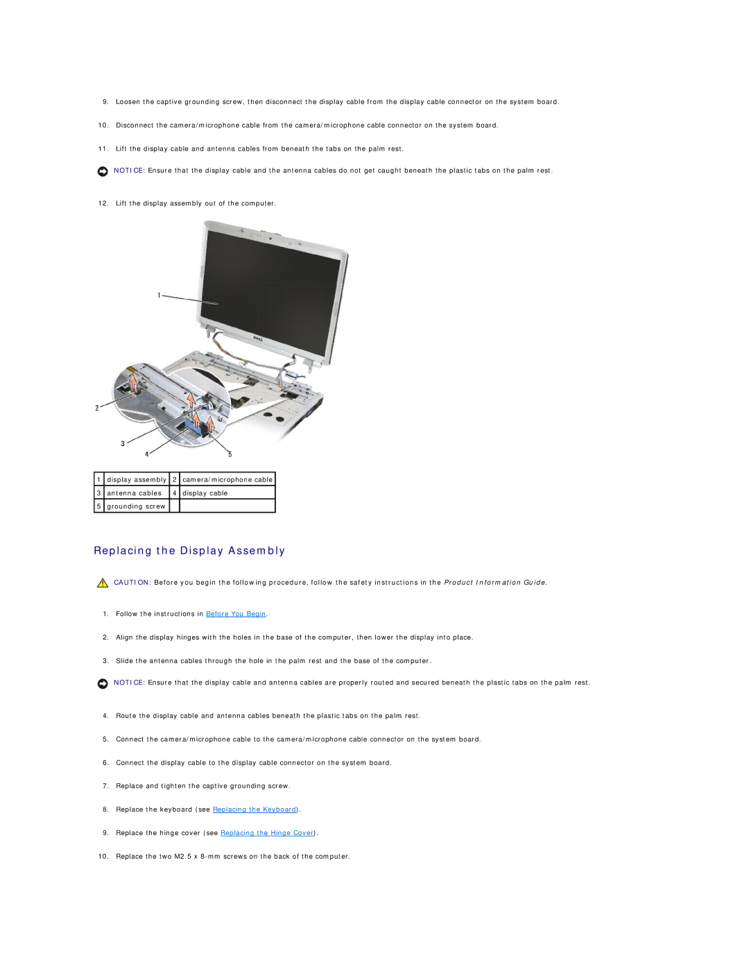 Dell 1721 manual Replacing the Display Assembly 