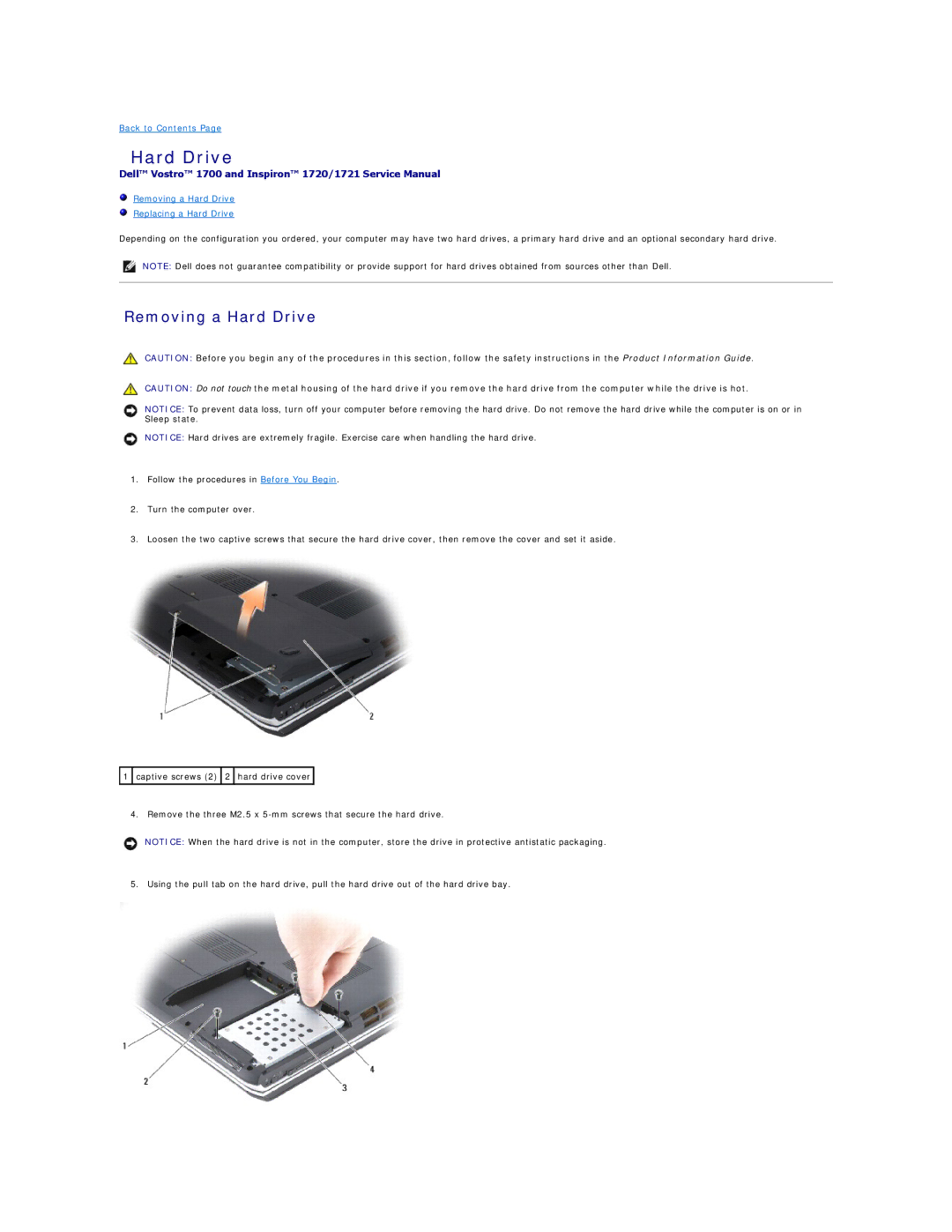 Dell 1721 manual Removing a Hard Drive Replacing a Hard Drive 