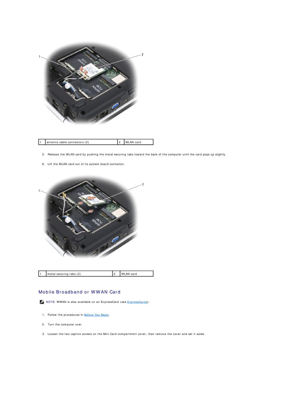 Dell 1721 manual Mobile Broadband or Wwan Card 