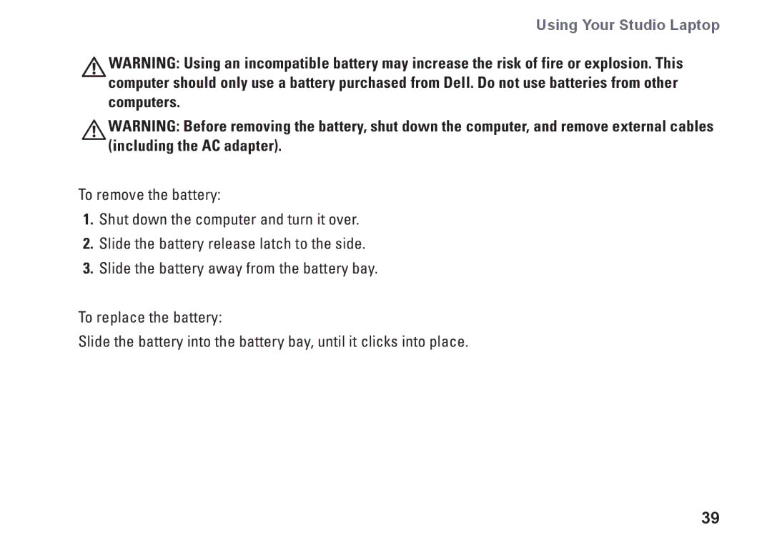 Dell 0K027RA00, 1747, 1745, P02E001 setup guide Using Your Studio Laptop 