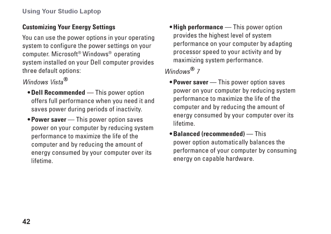 Dell P02E001, 1747, 1745, 0K027RA00 setup guide Customizing Your Energy Settings 