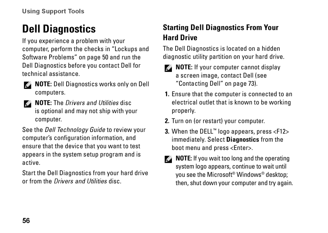 Dell 1747, 1745, P02E001, 0K027RA00 setup guide Starting Dell Diagnostics From Your Hard Drive 