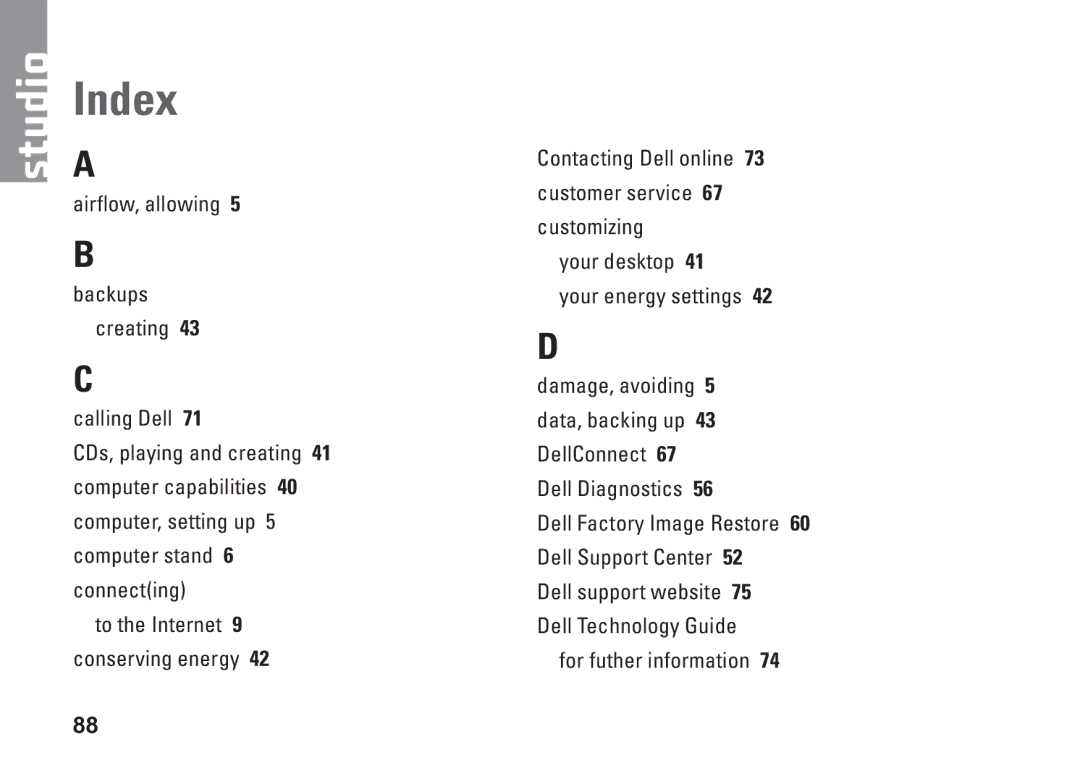 Dell 1747, 1745, P02E001, 0K027RA00 setup guide Index 