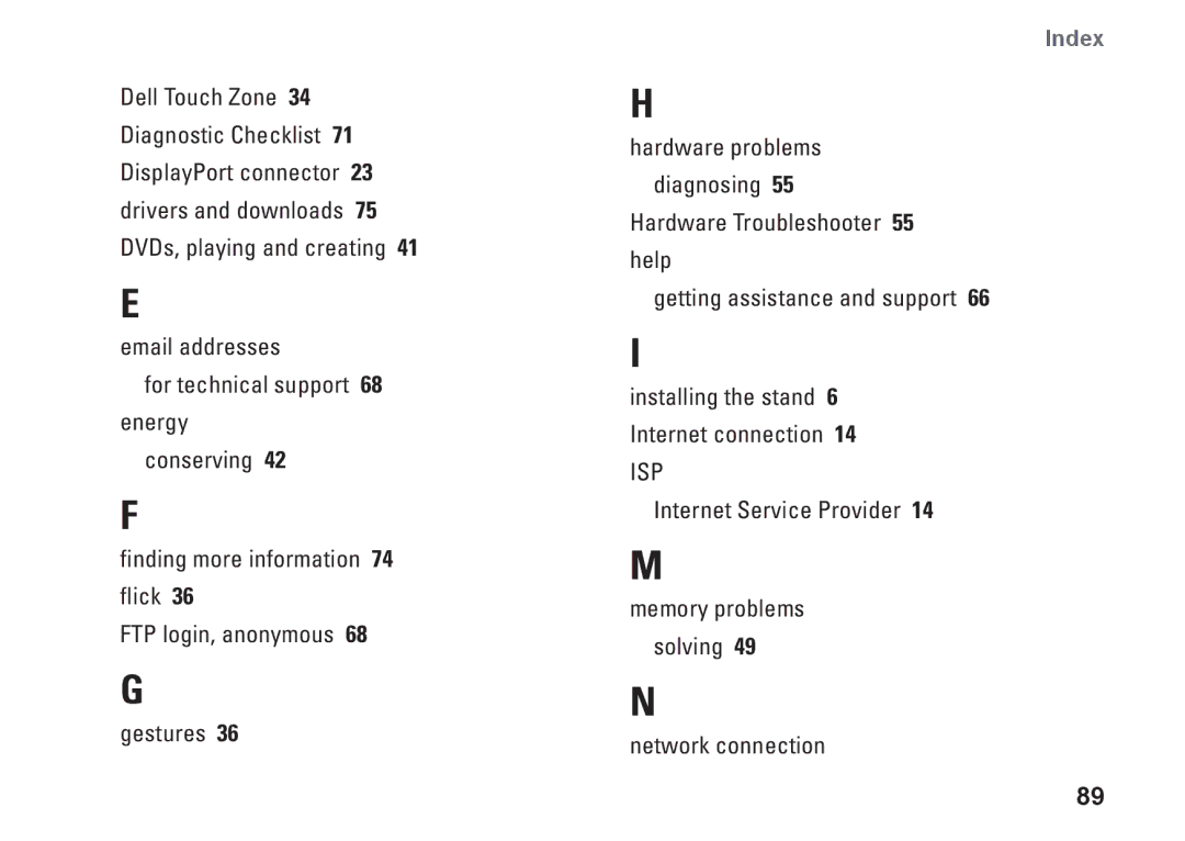 Dell 1745, 1747, P02E001, 0K027RA00 setup guide Index 