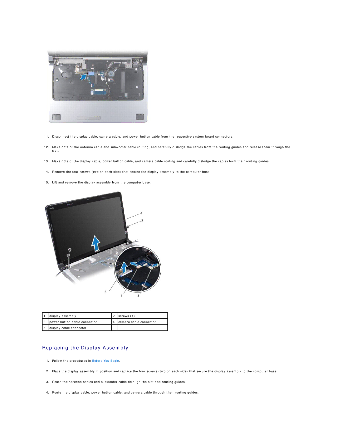 Dell 1747, 1745 manual Replacing the Display Assembly 