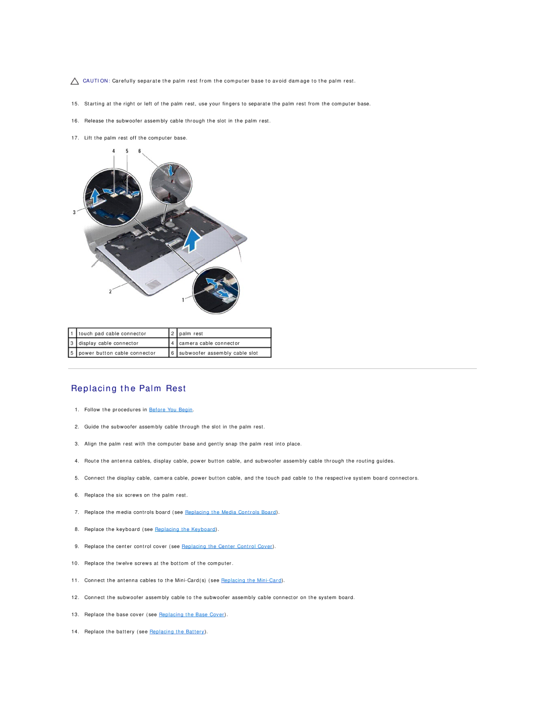 Dell 1747, 1745 manual Replacing the Palm Rest 