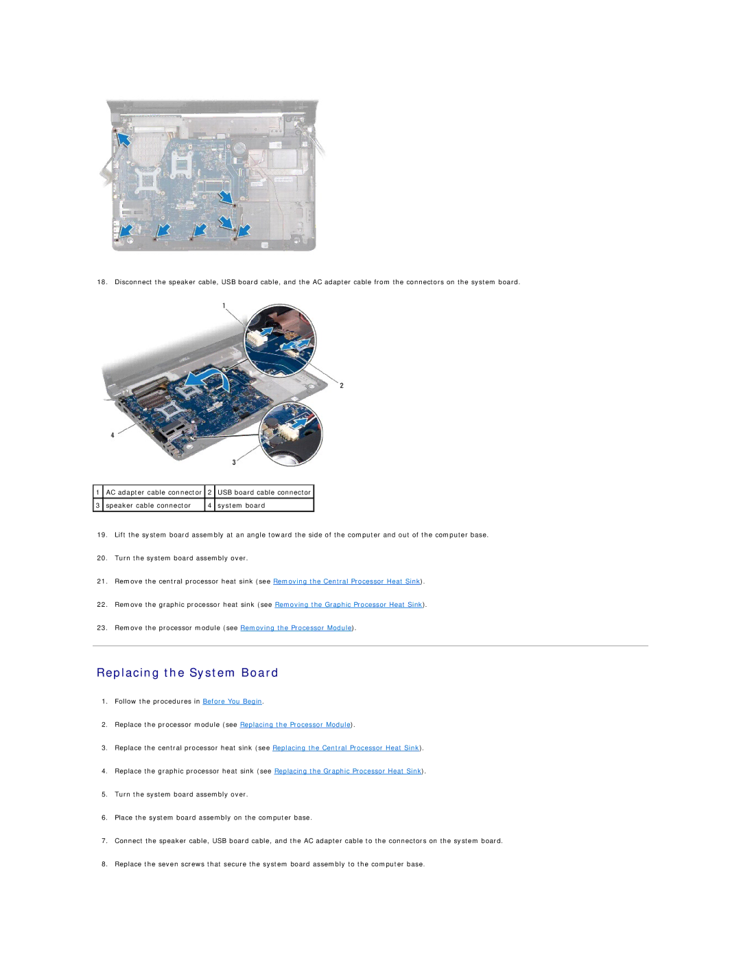 Dell 1745, 1747 manual Replacing the System Board 