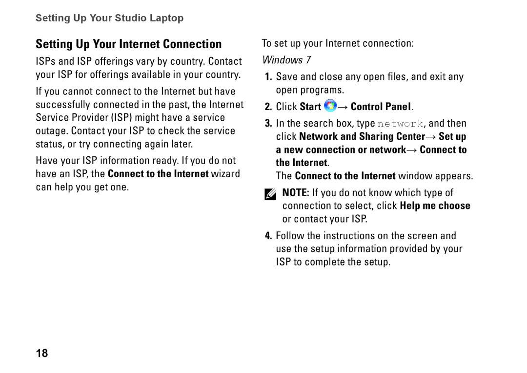 Dell 1749, P02E002, 0GYVXHA00 setup guide Setting Up Your Internet Connection, Connect to the Internet window appears 