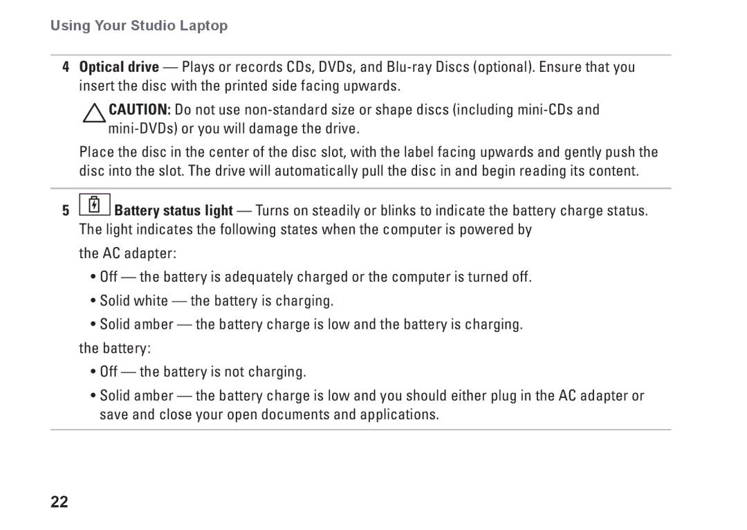 Dell 1749, P02E002, 0GYVXHA00 setup guide Using Your Studio Laptop 