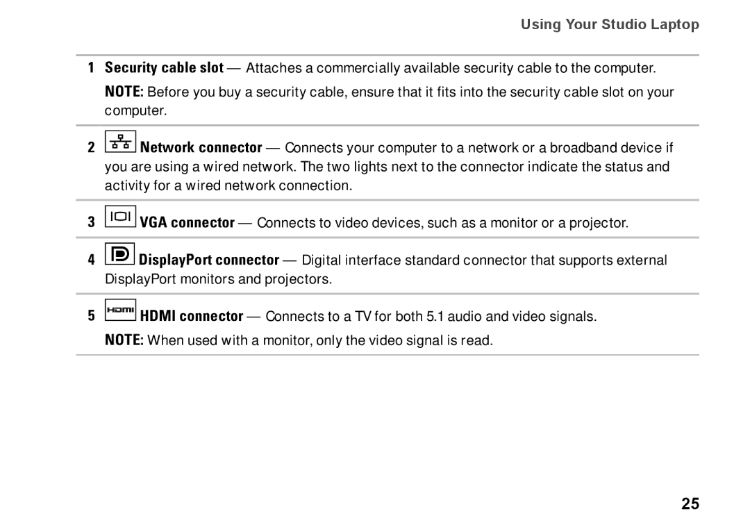 Dell 0GYVXHA00, 1749, P02E002 setup guide Using Your Studio Laptop 