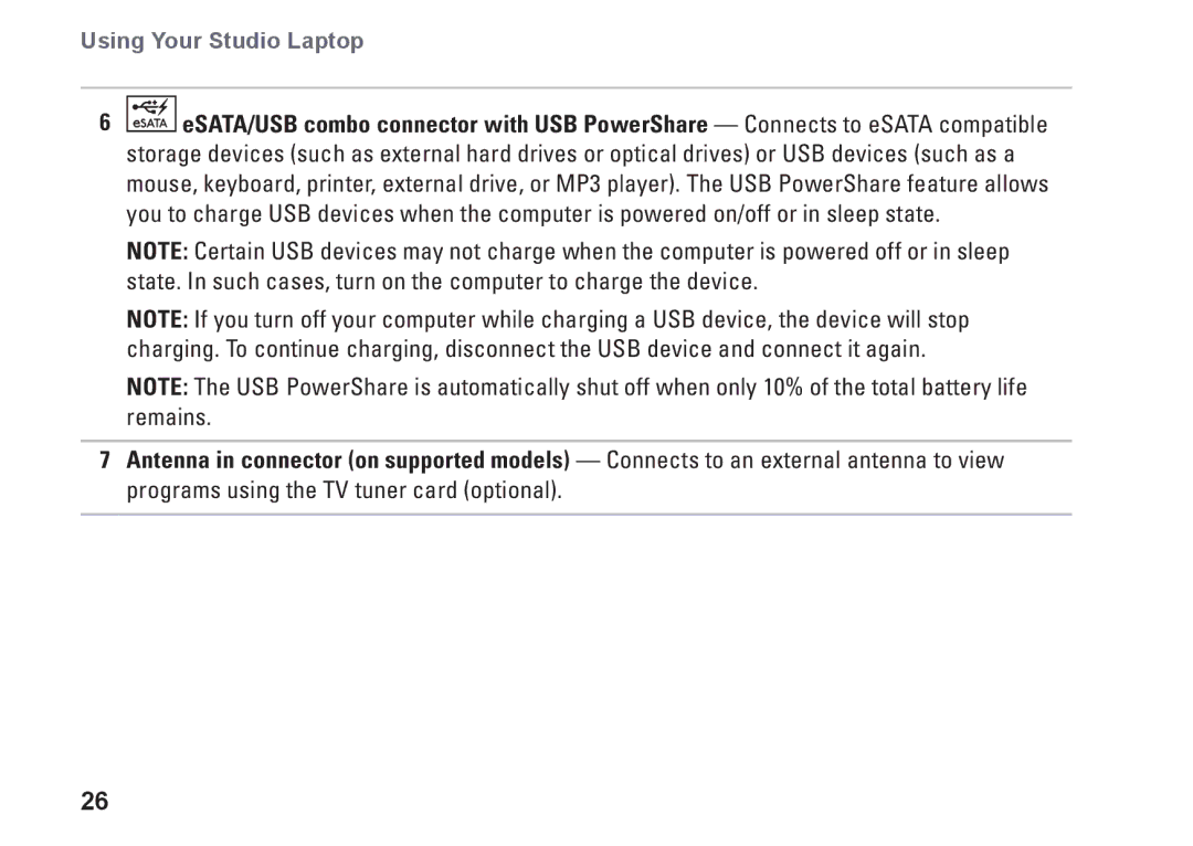 Dell 1749, P02E002, 0GYVXHA00 setup guide Using Your Studio Laptop 